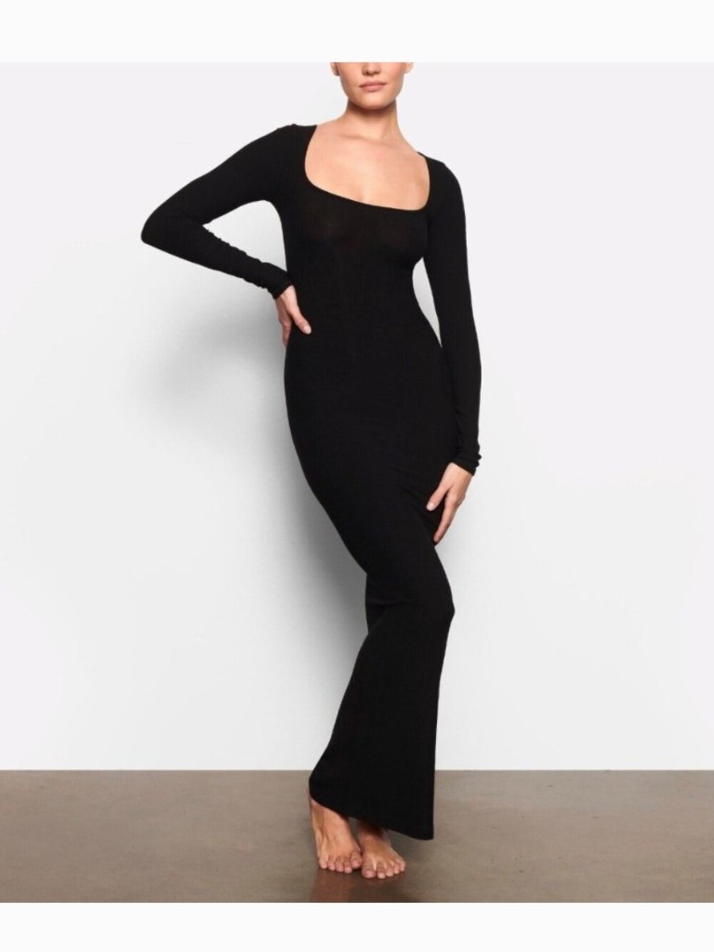 Skims Soft Lounge Long Sleeve Dress in Onyx Size M
